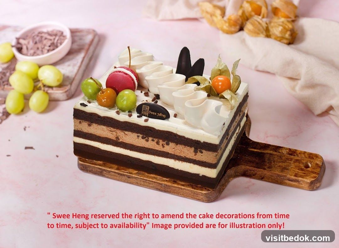 Chocolate Layer Cake with Fruit and Macaron
