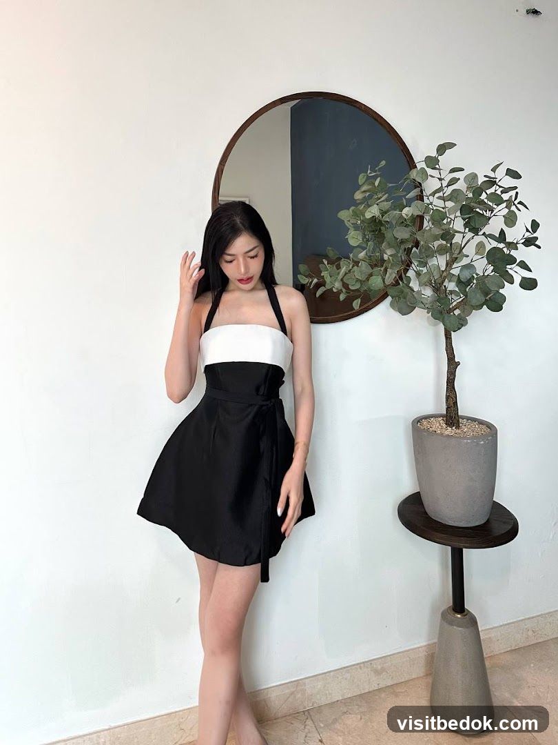 Woman in Black and White Dress