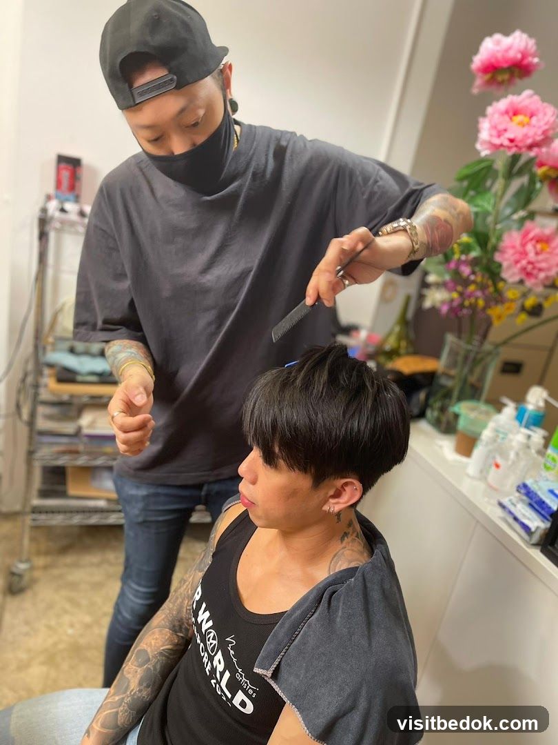 Haircut in progress
