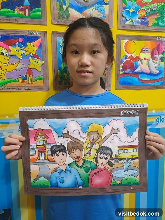 Young artist with artwork