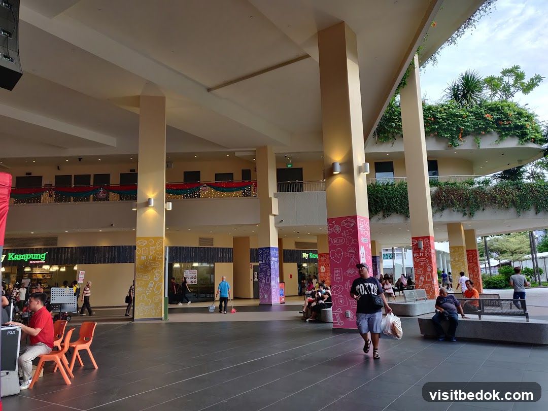 Outdoor mall walkway with people