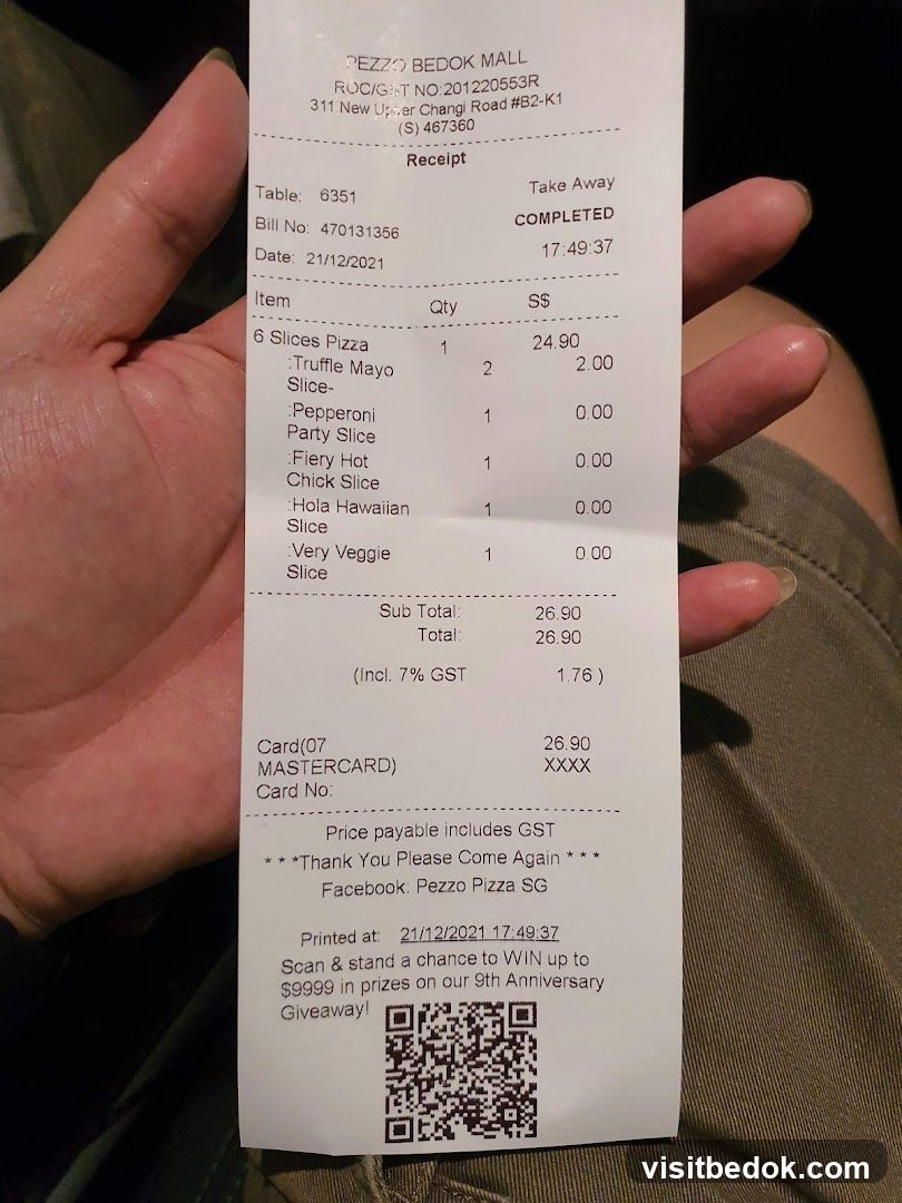 Pezzo Pizza Receipt