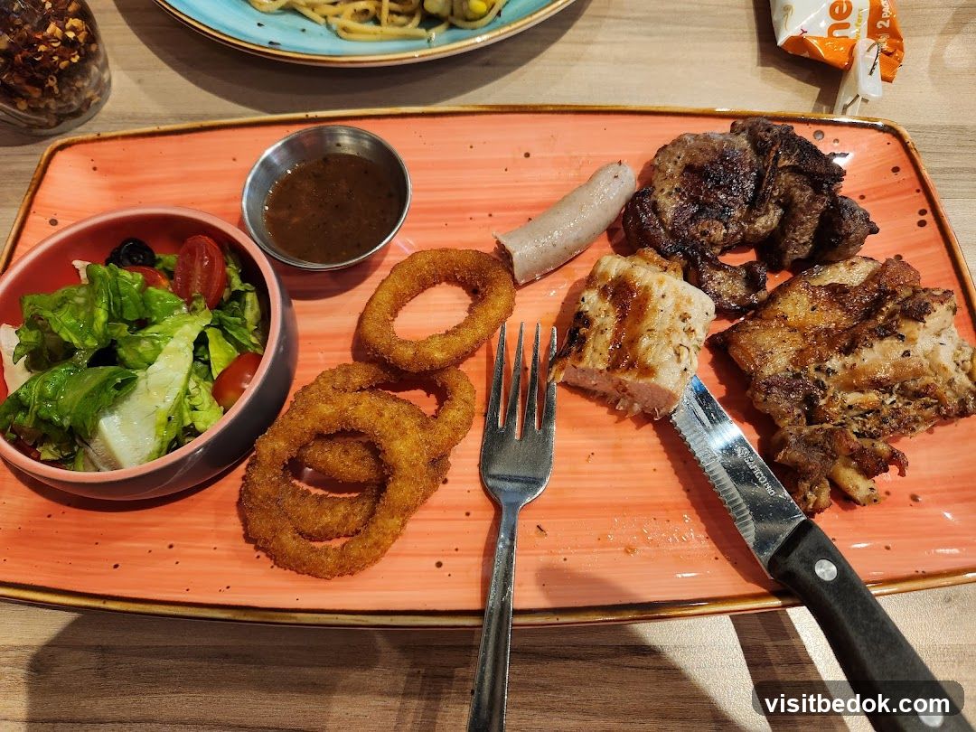 Meat Platter with Salad and Onion Rings
