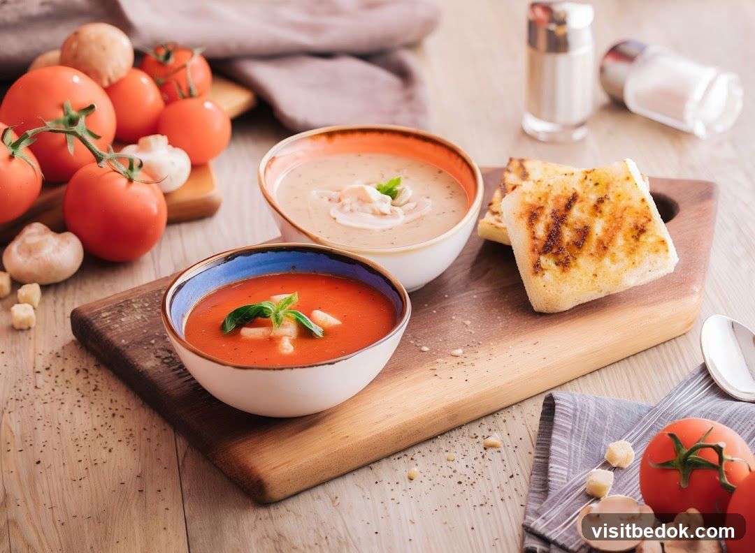 Two Bowls of Soup with Grilled Bread