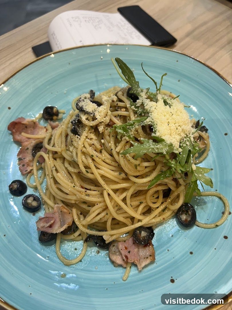 Spaghetti with Bacon and Olives