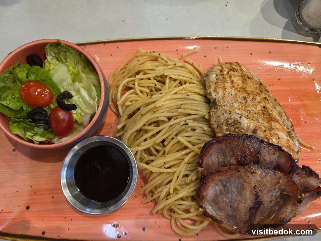 Grilled Chicken and Pork with Spaghetti