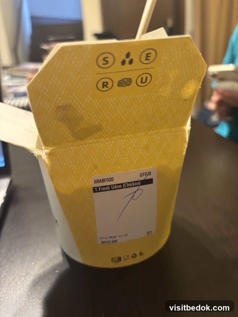 Takeout Container with Udon Noodles