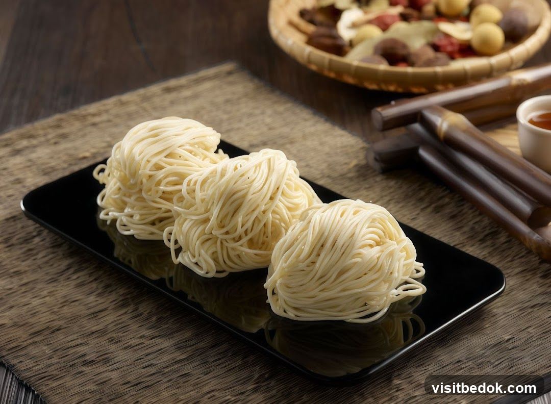 Noodles on a Black Plate