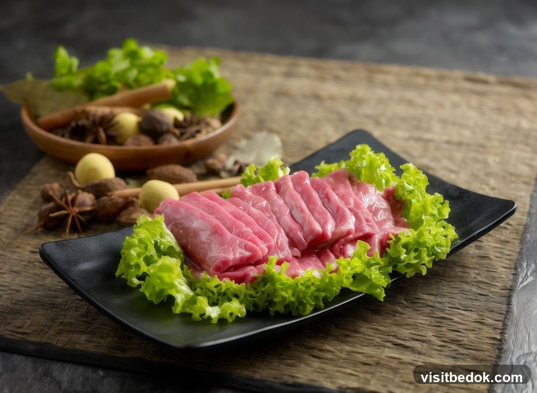 Thinly Sliced Raw Meat with Lettuce and Spices