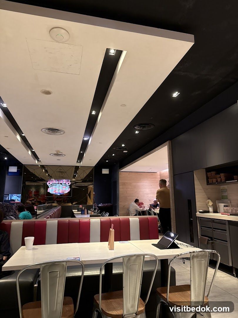 Diners in a retro-style ice cream parlor