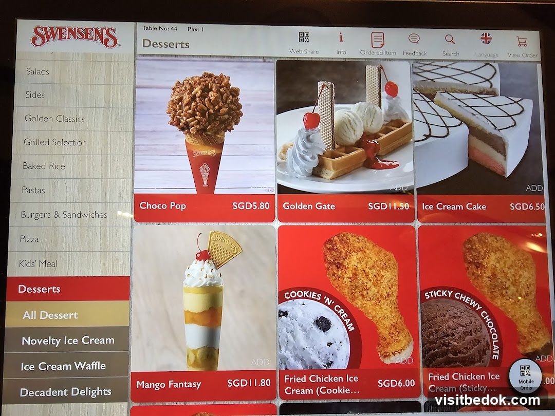Swensen's Desserts Menu