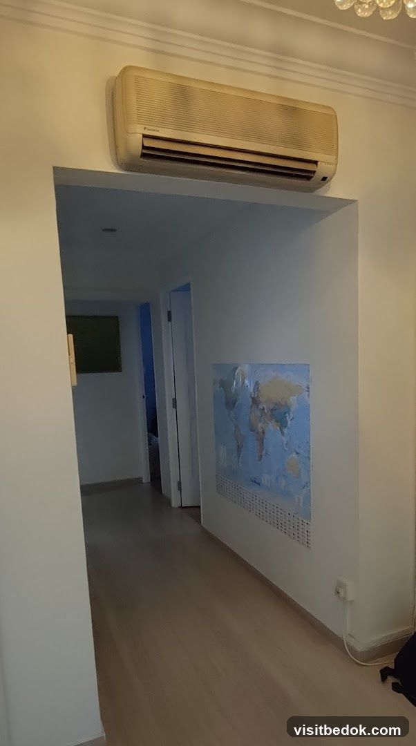 Hallway with Air Conditioner and World Map
