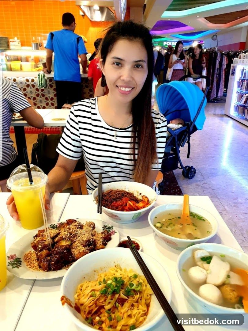 Woman and food at a food court
