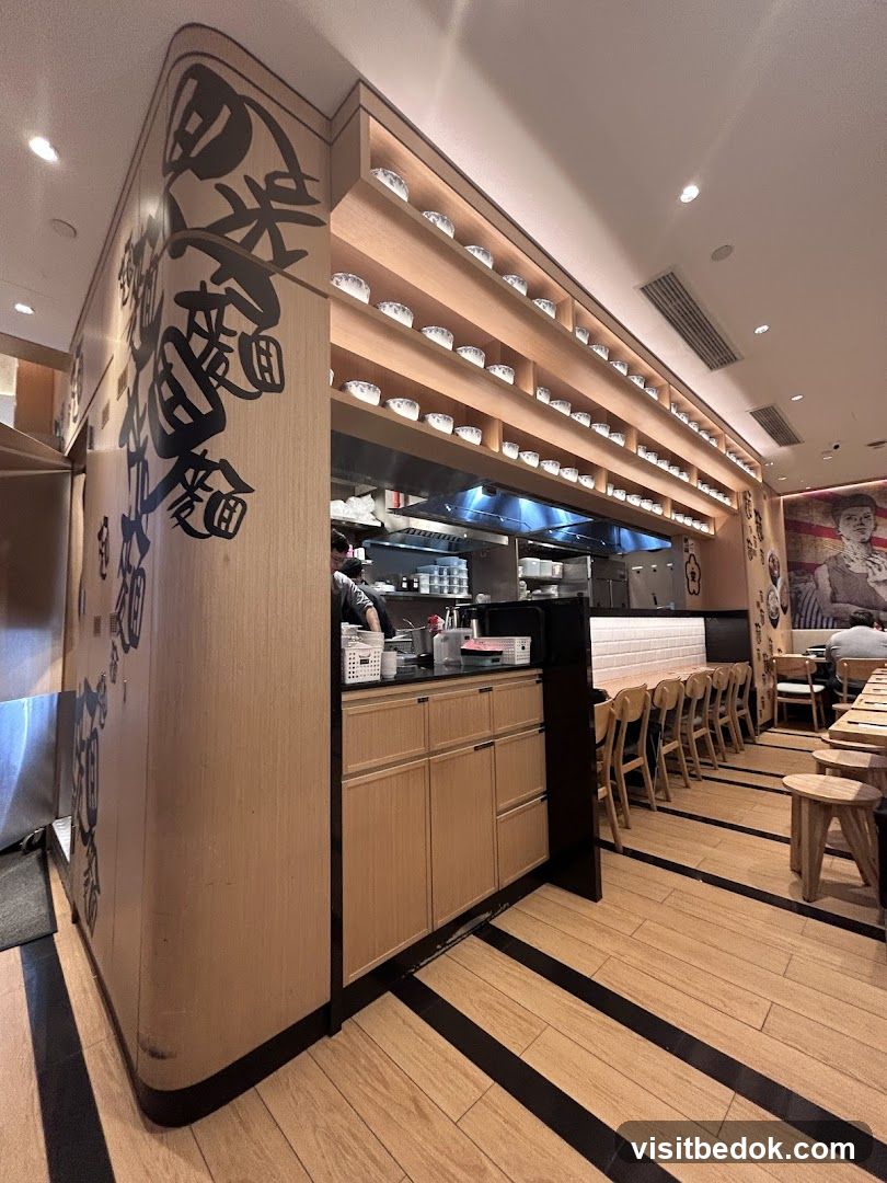 Restaurant Interior with Shelves of Bowls