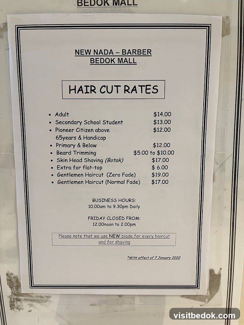NEW NADA – BARBER BEDOK MALL HAIR CUT RATES