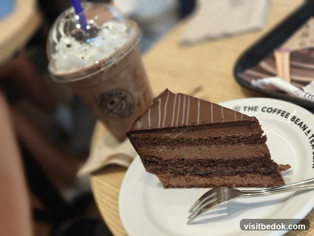 Chocolate cake and iced coffee