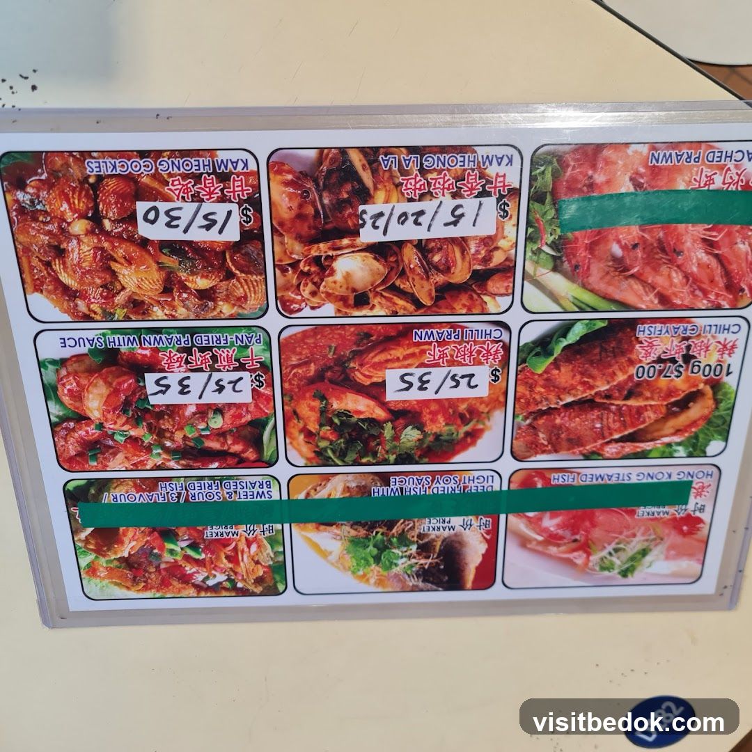 Menu with seafood dishes