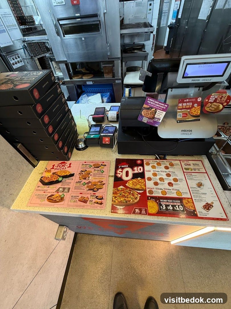 Pizza Counter with Menus and Pizza Boxes