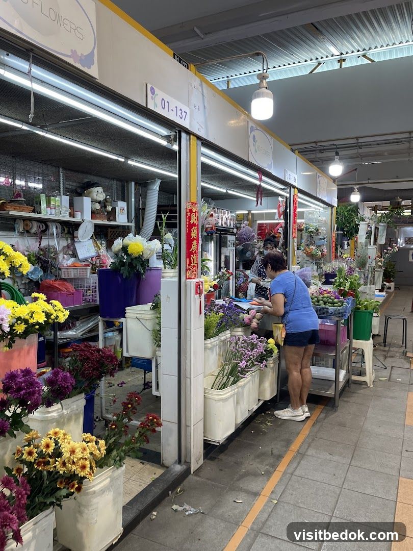 Flower stall with customer