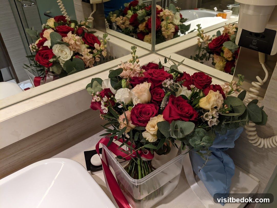 Bouquet of Flowers in a Bathroom