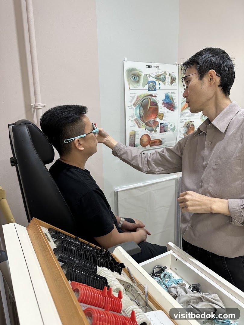Optometrist examining patient