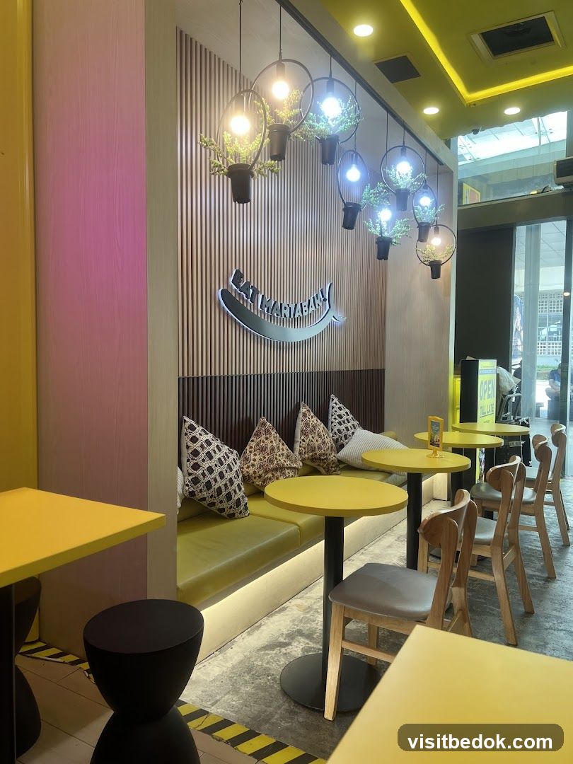 Cafe Interior with Yellow Tables and Seating