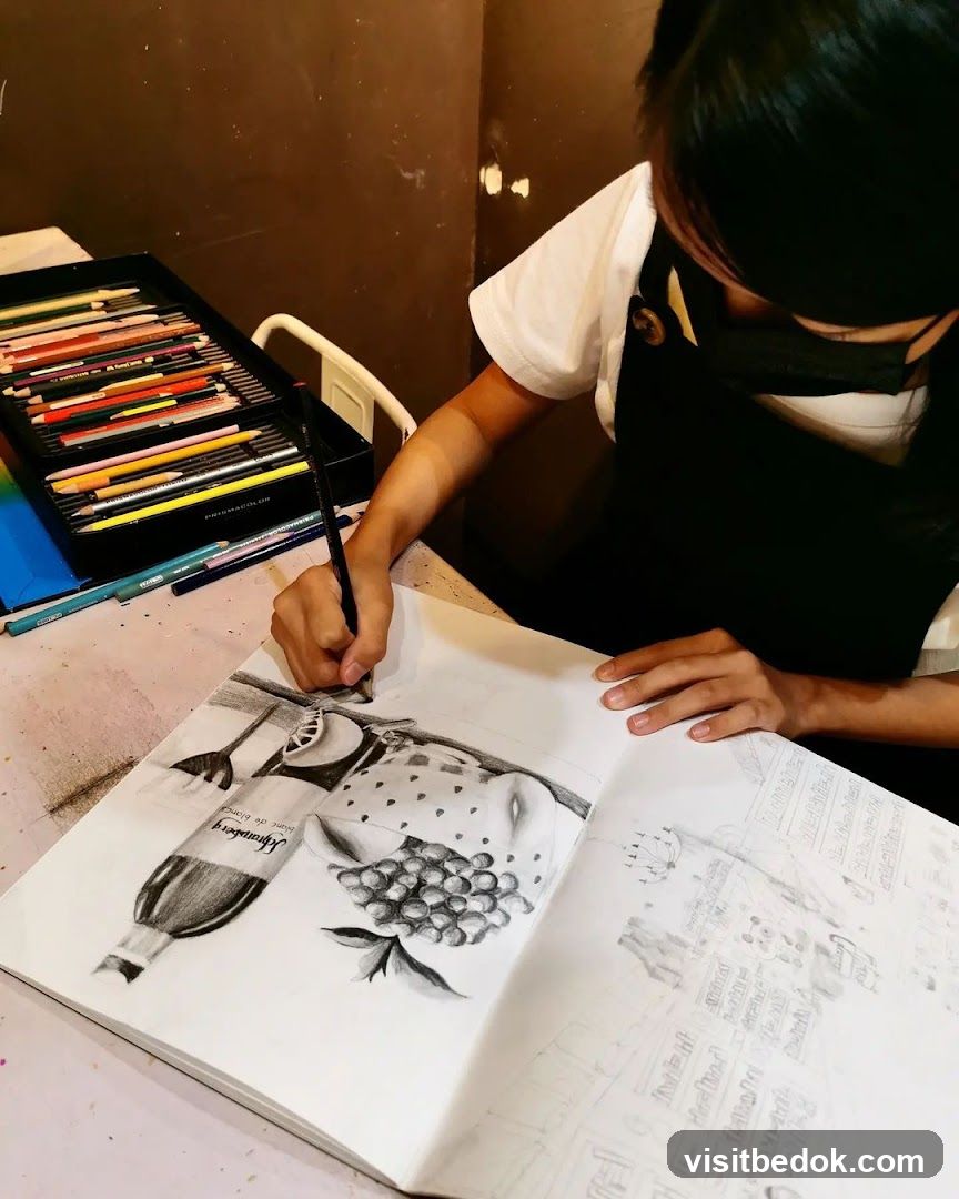 Art student drawing still life
