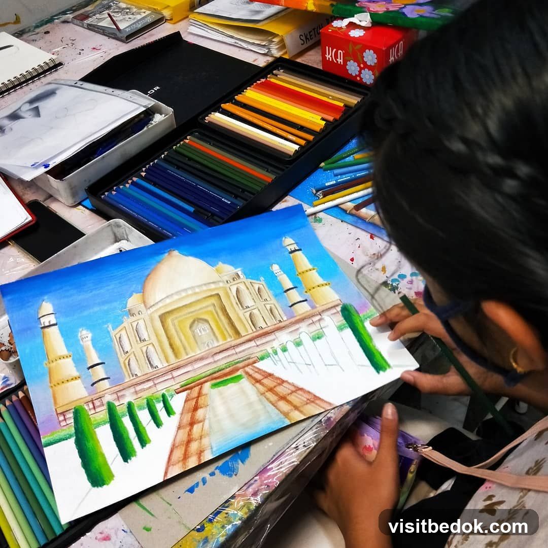 Artist painting the Taj Mahal