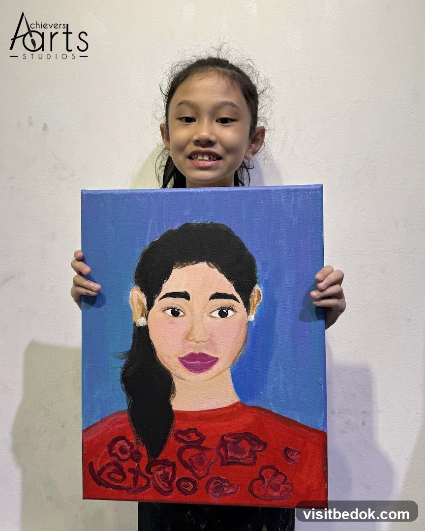 Young girl holding a painting