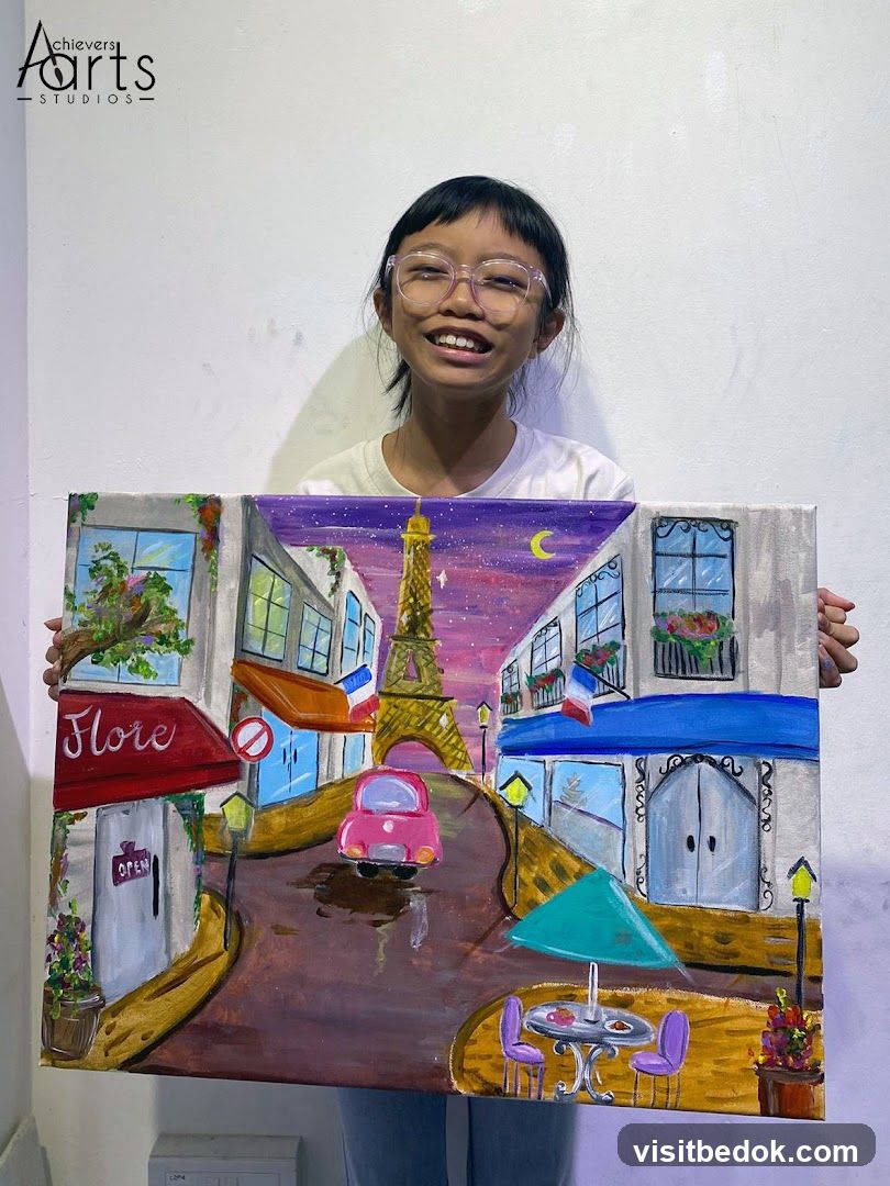 Girl Holding a Painting of Paris
