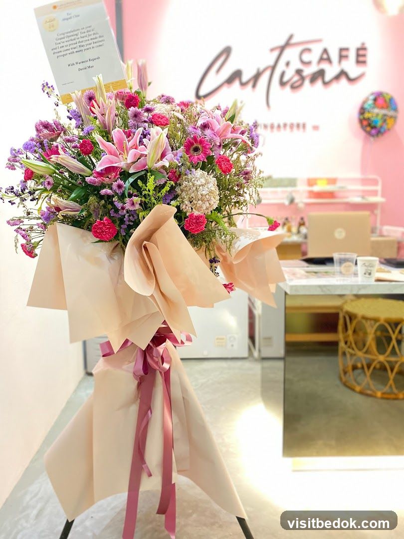 Cartisan Cafe Interior with Floral Arrangement