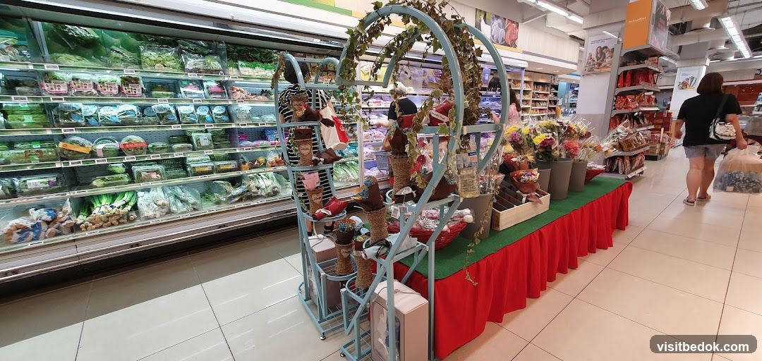 Supermarket produce and flower display
