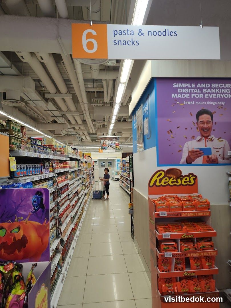 Supermarket Aisle with Snacks and Pasta