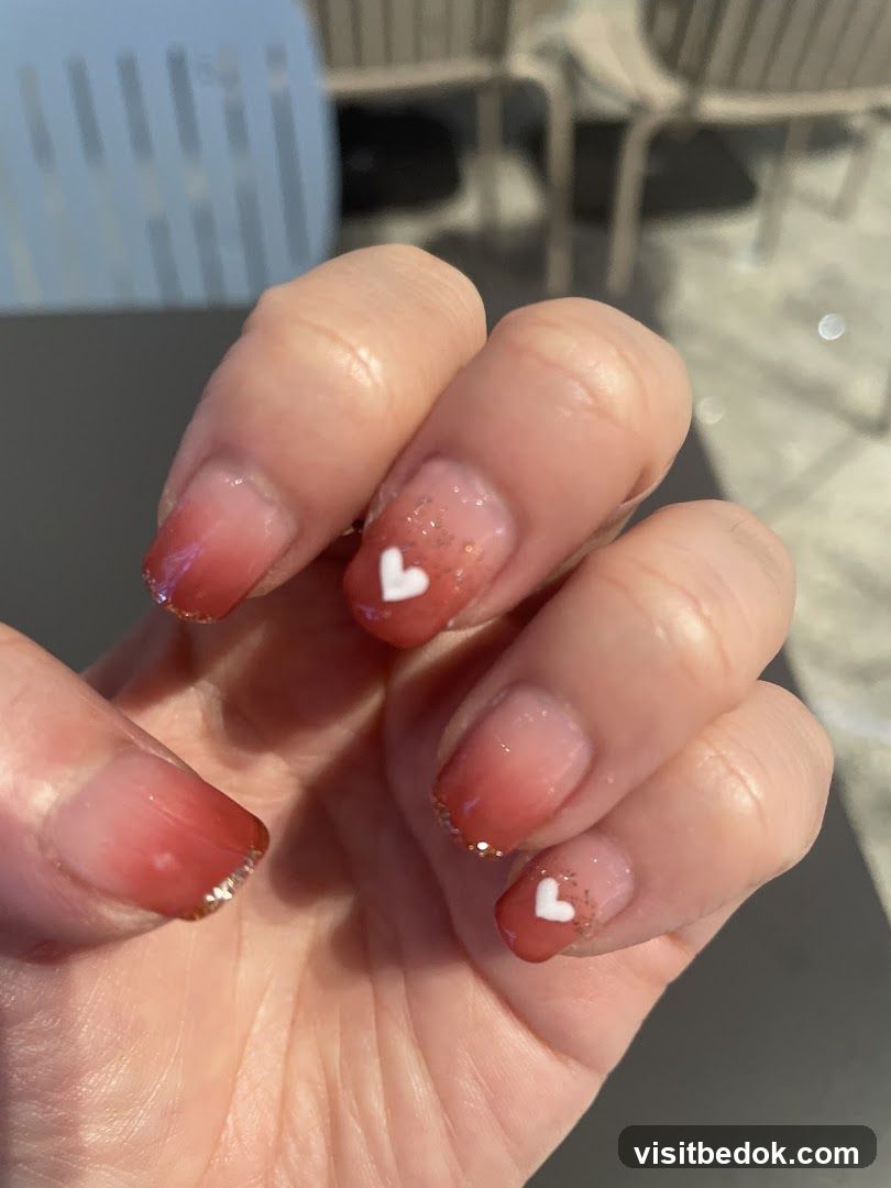 Nails with Ombre and Heart Design