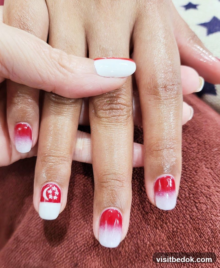 Nails with Singapore Flag Design
