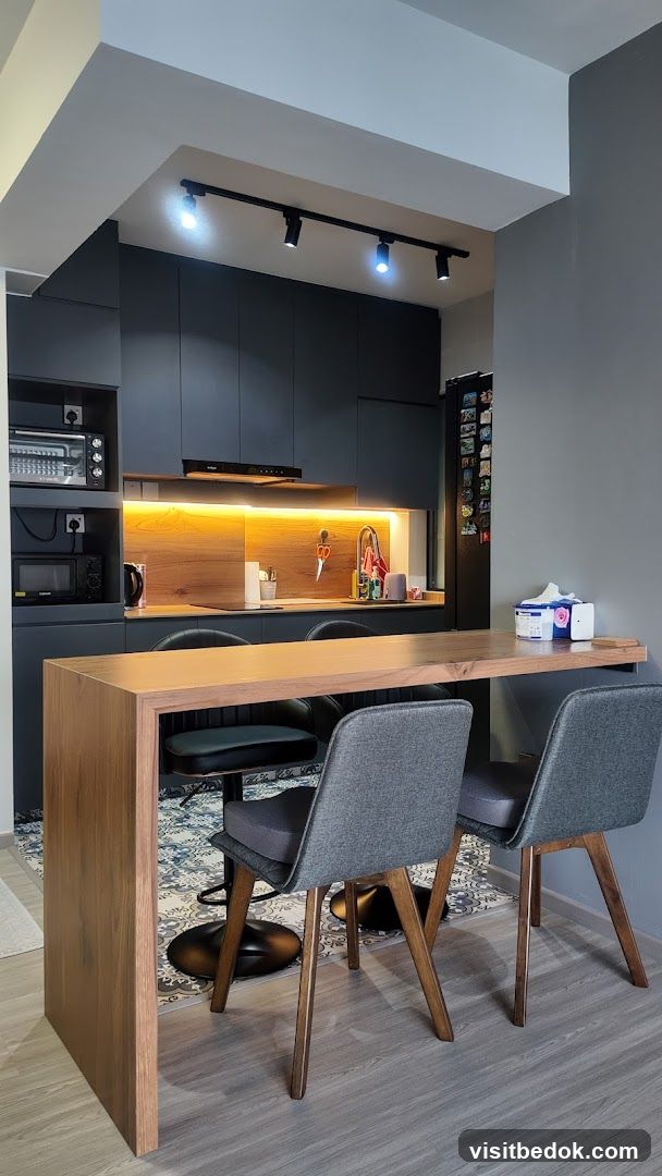 Modern Kitchen Island with Bar Stools
