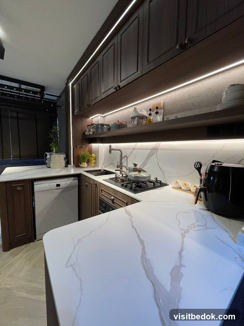 Modern Kitchen with Marble Countertops