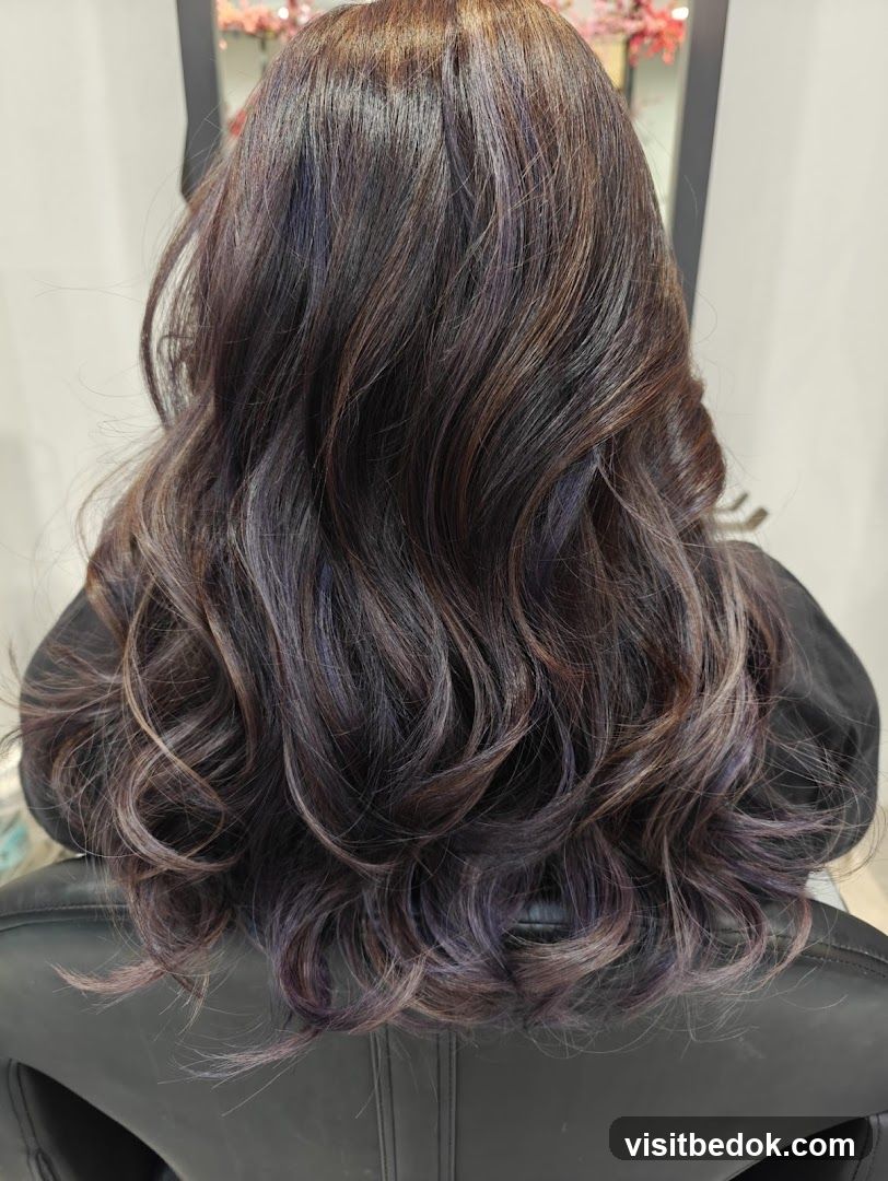 Wavy Dark Hair with Subtle Purple Highlights