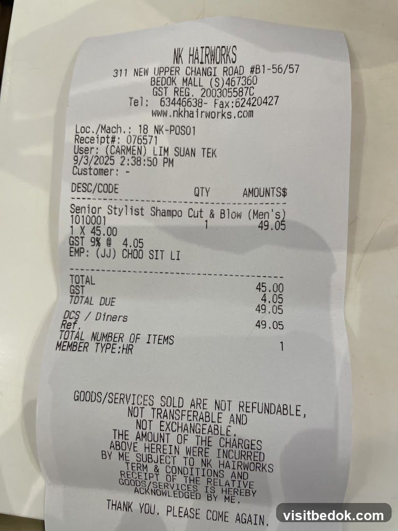 NK Hairworks Receipt