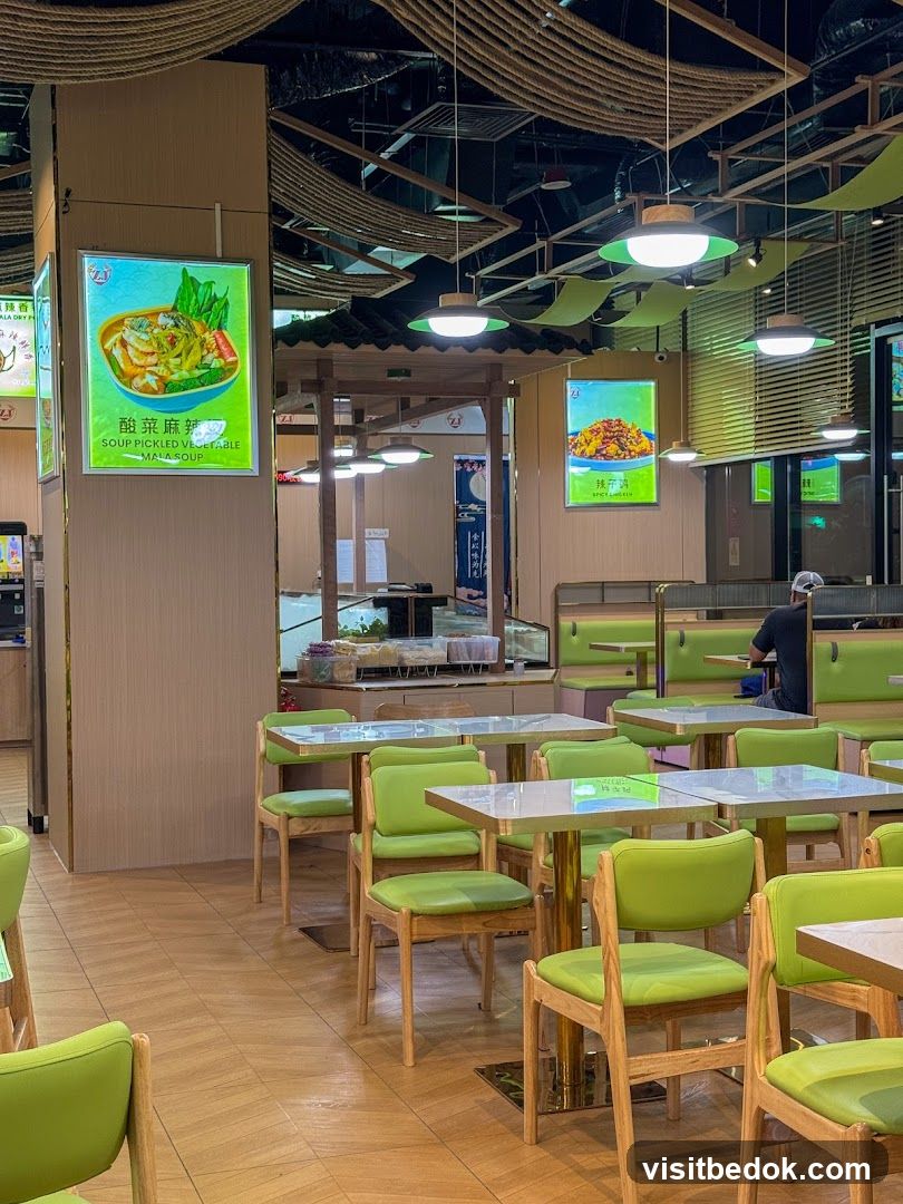 Restaurant Interior with Green Seating