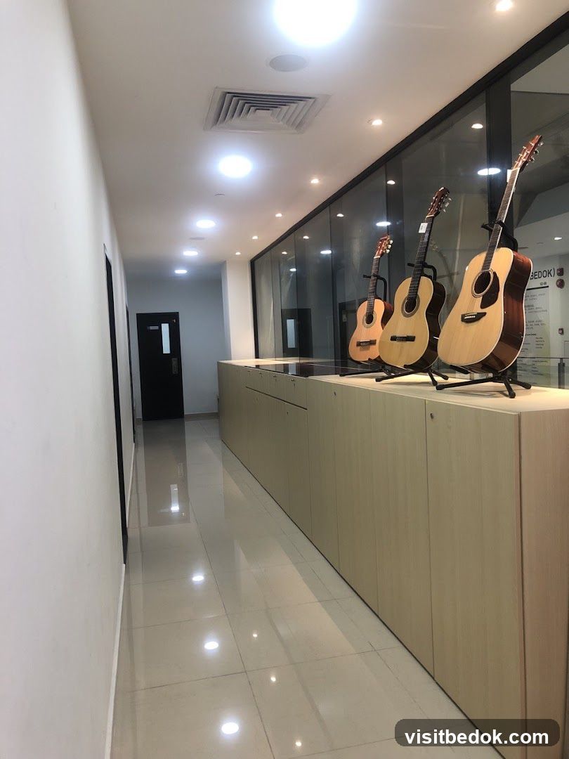 Guitars on Display in a Hallway