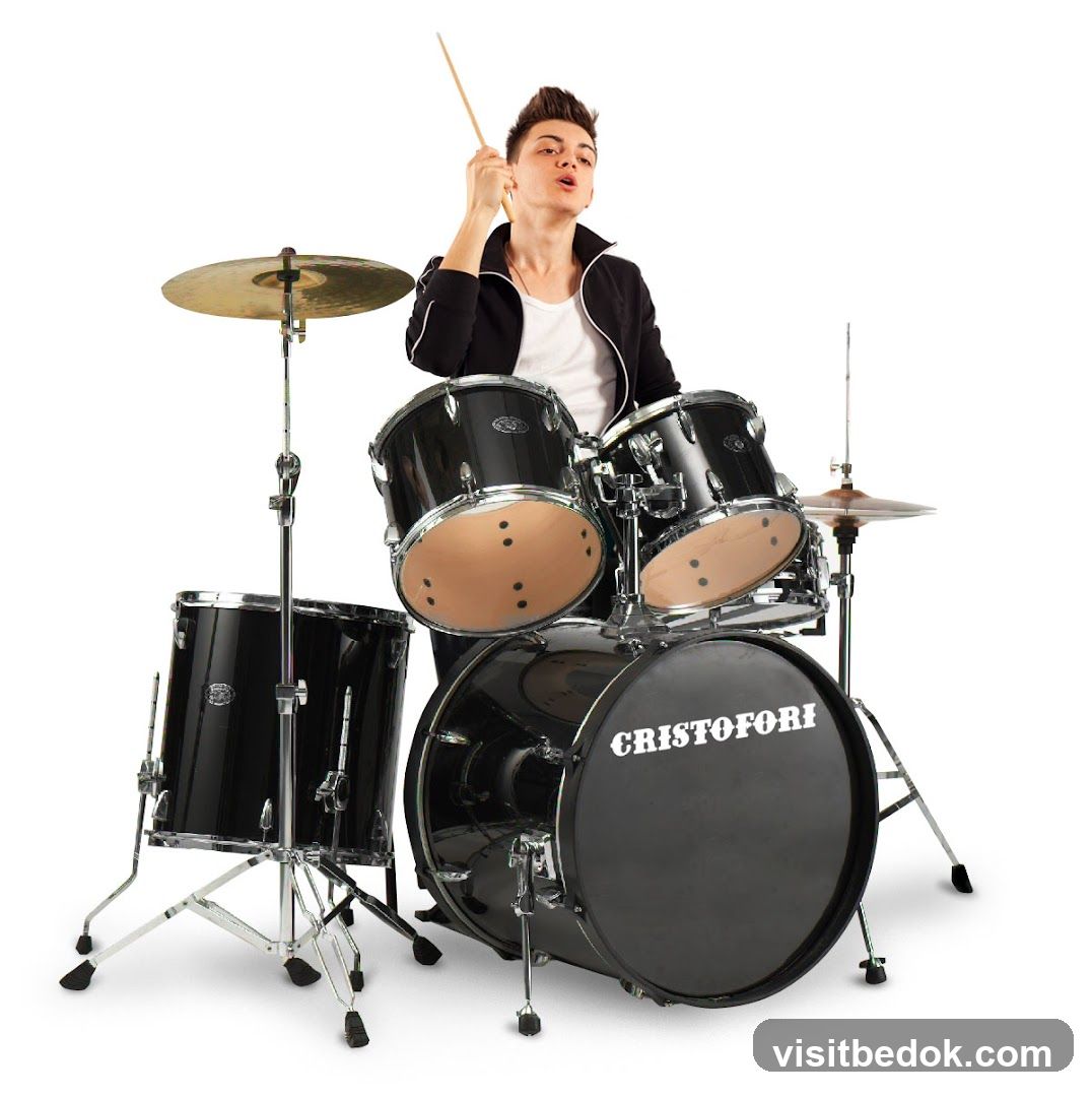 Drummer with drum set