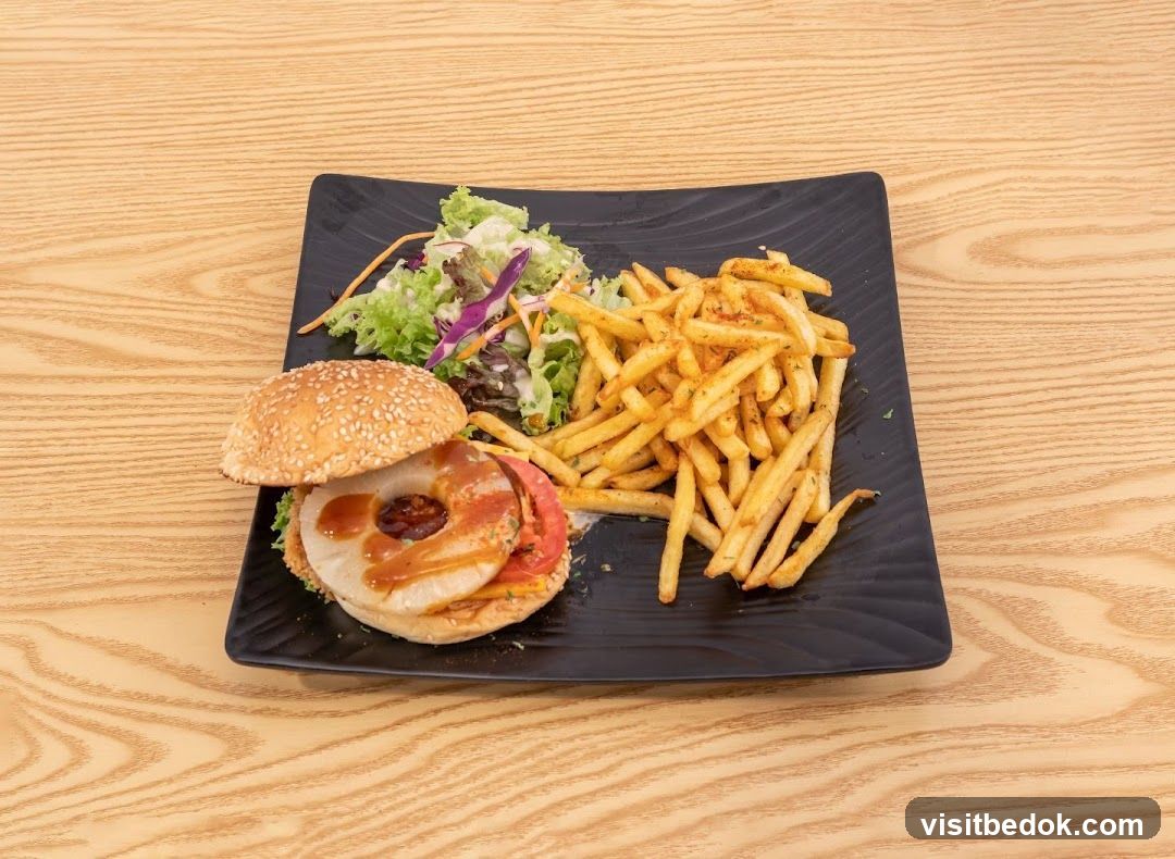 Burger, Fries, and Salad