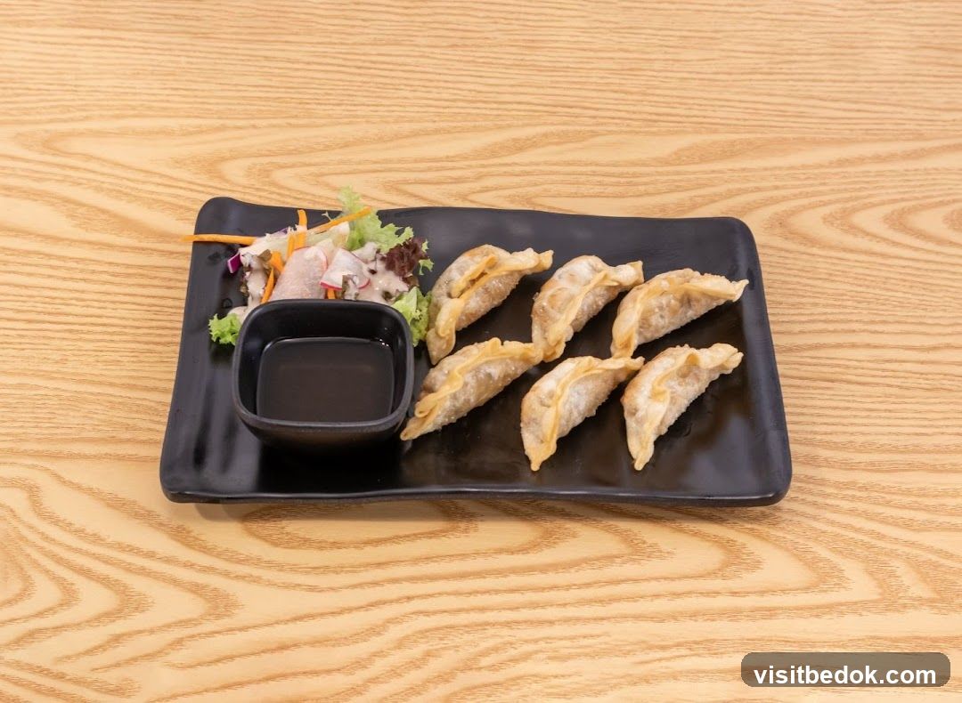 Gyoza with Salad and Dipping Sauce