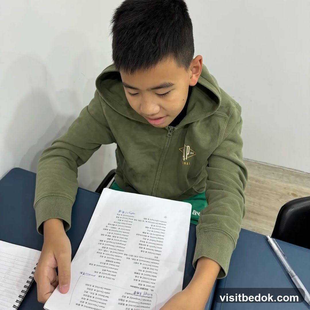 Boy studying with papers