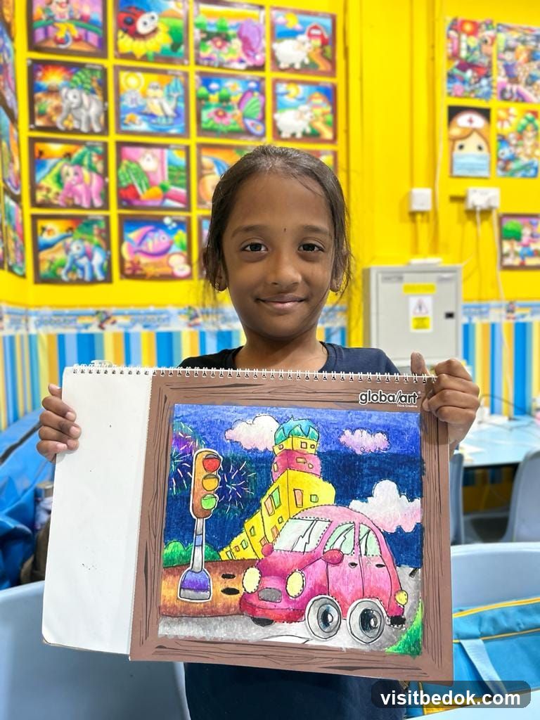 Young artist with her drawing