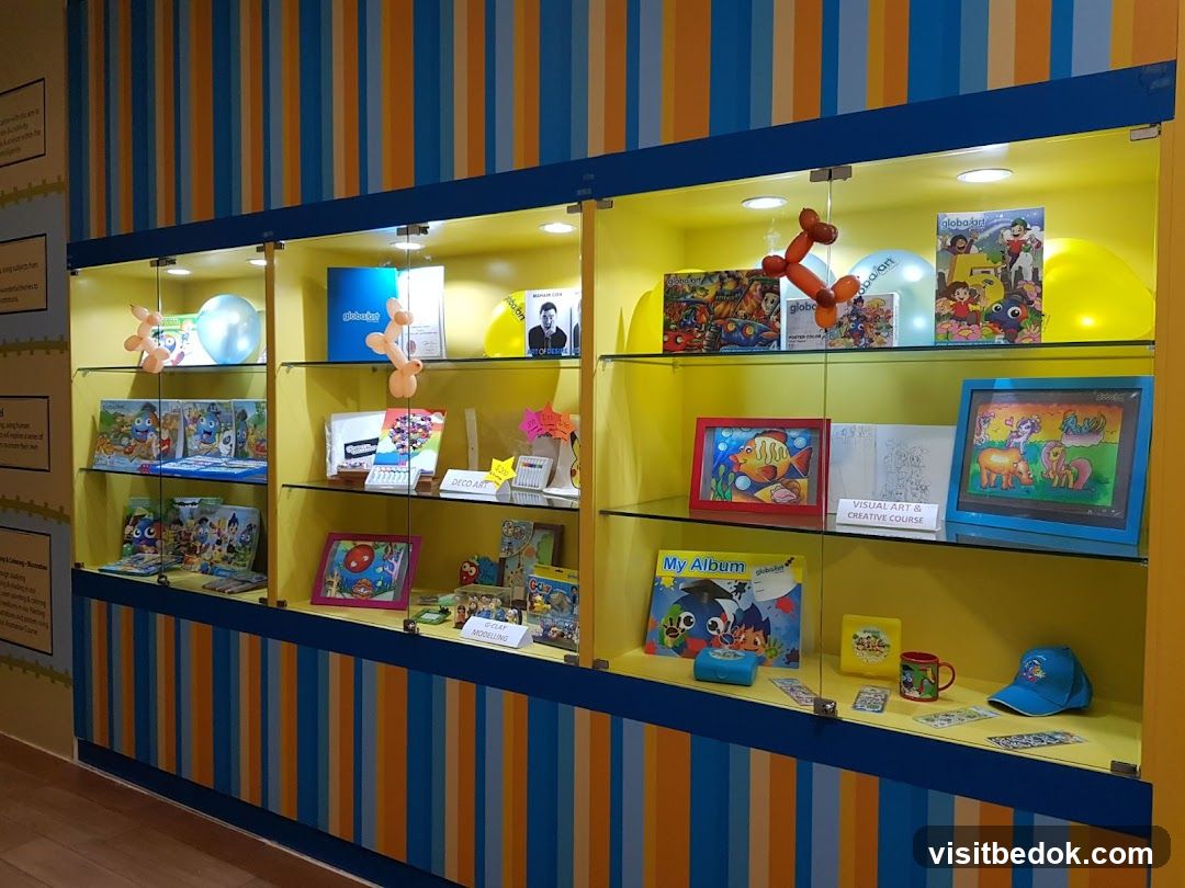 Display Case with Art Supplies and Children's Books
