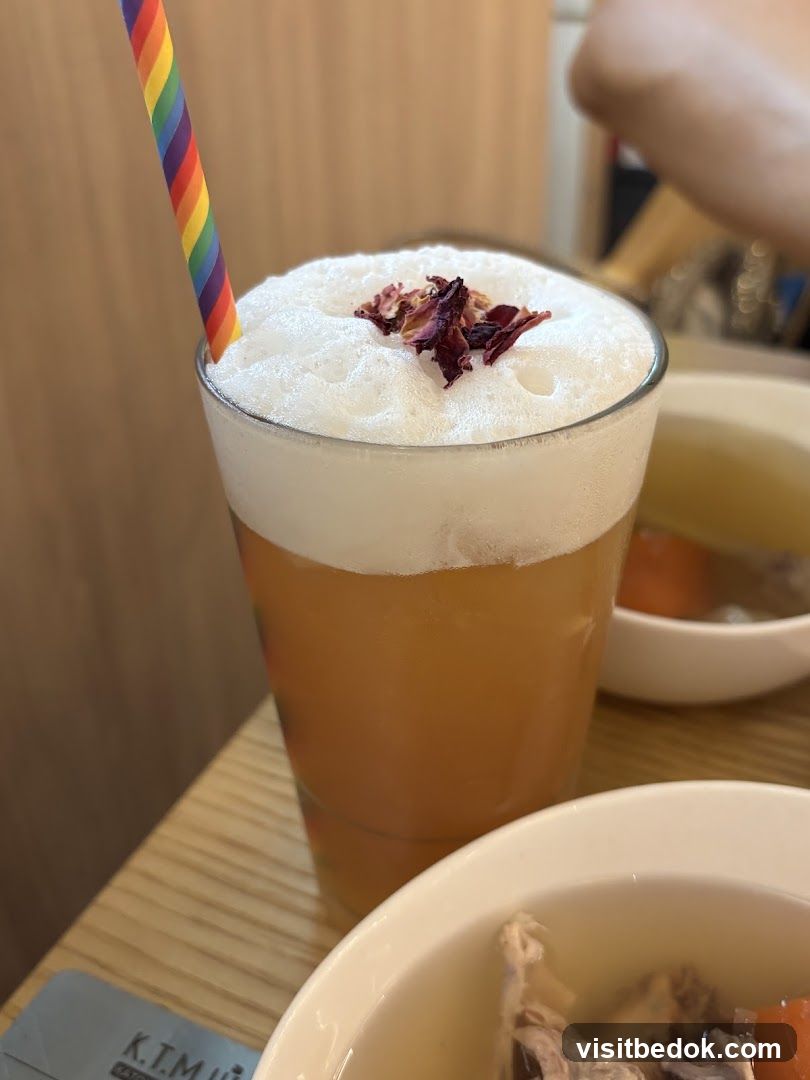 Beverage with Foam and Dried Flowers