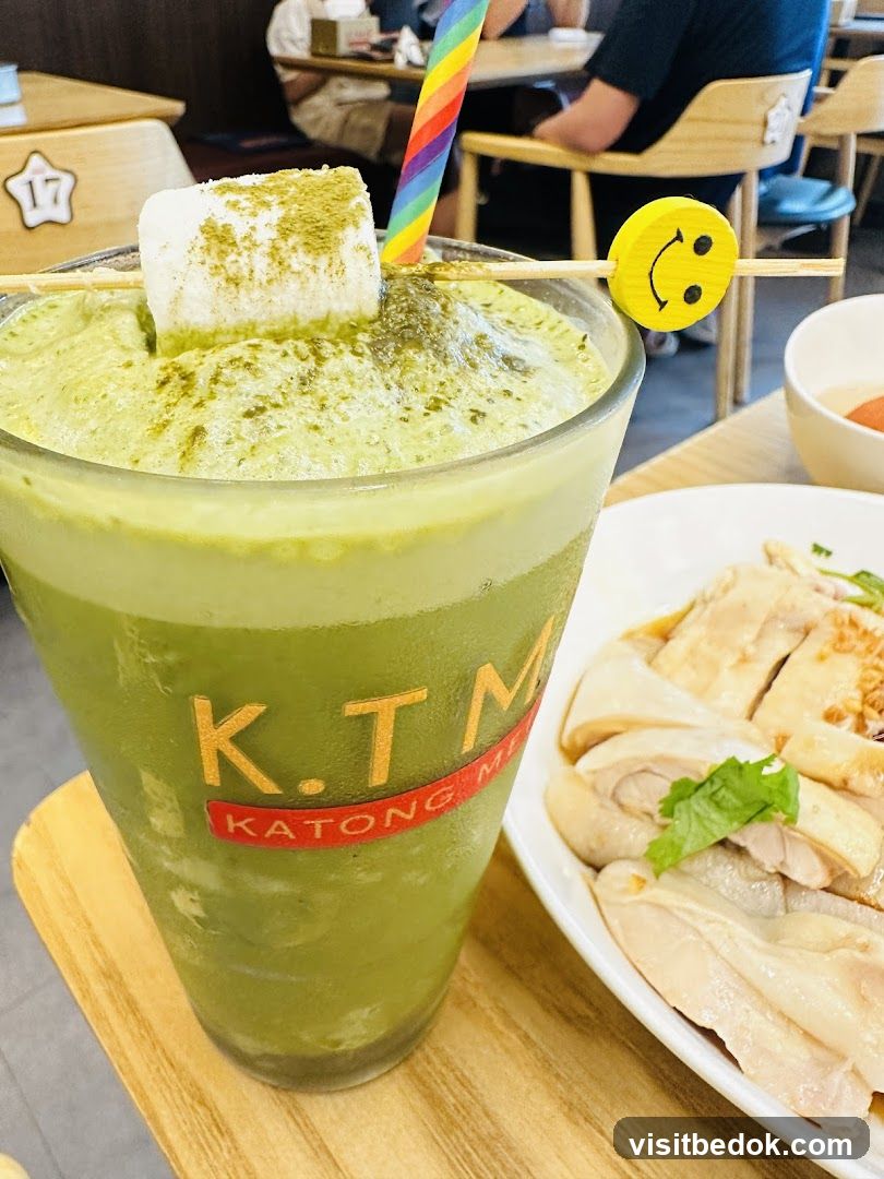 Matcha Drink with Chicken Dish