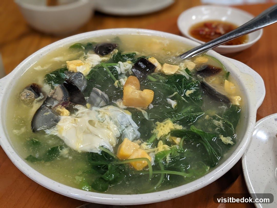 Spinach and Egg Soup with Century Egg